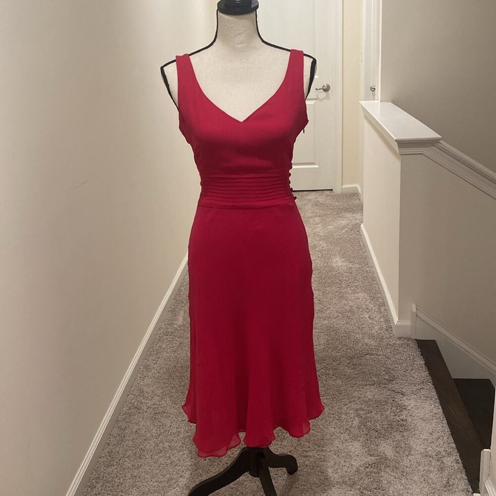 Ann Taylor 100% Silk V Neck Dress Size 6 Fuscia Boho Classic Party